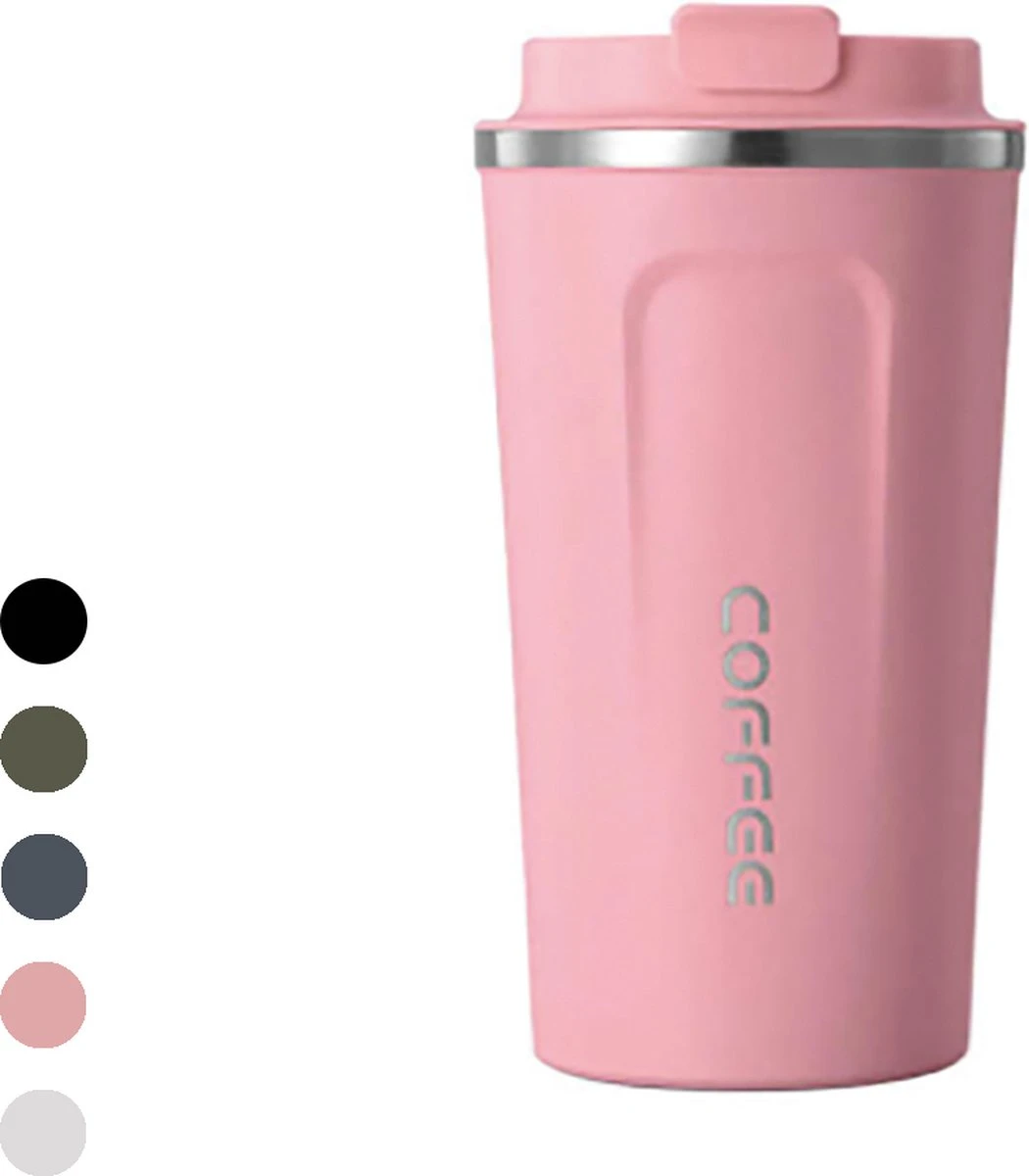 Premium RVS Koffiebeker To Go - Thermosbeker - Theebeker - 380ml - Roze 1 Premium RVS Koffiebeker To Go - Thermosbeker - Theebeker - 380ml - Roze