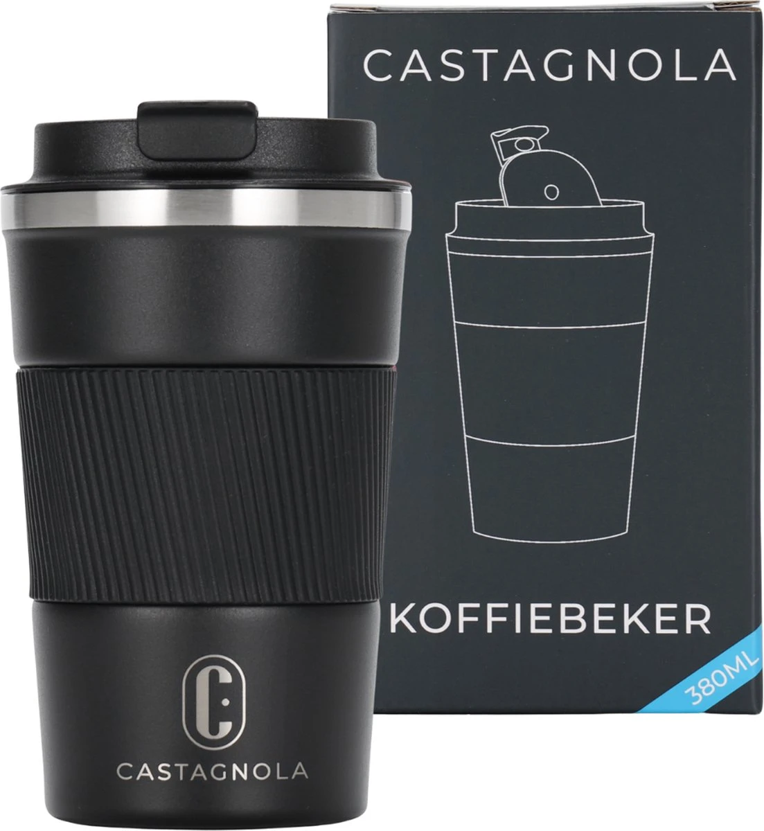 Castagnola Design RVS Koffiebeker To Go - Zwart - 380ml - Thermosbeker - Theebeker 1 Castagnola Design RVS Koffiebeker To Go - Zwart - 380ml - Thermosbeker - Theebeker