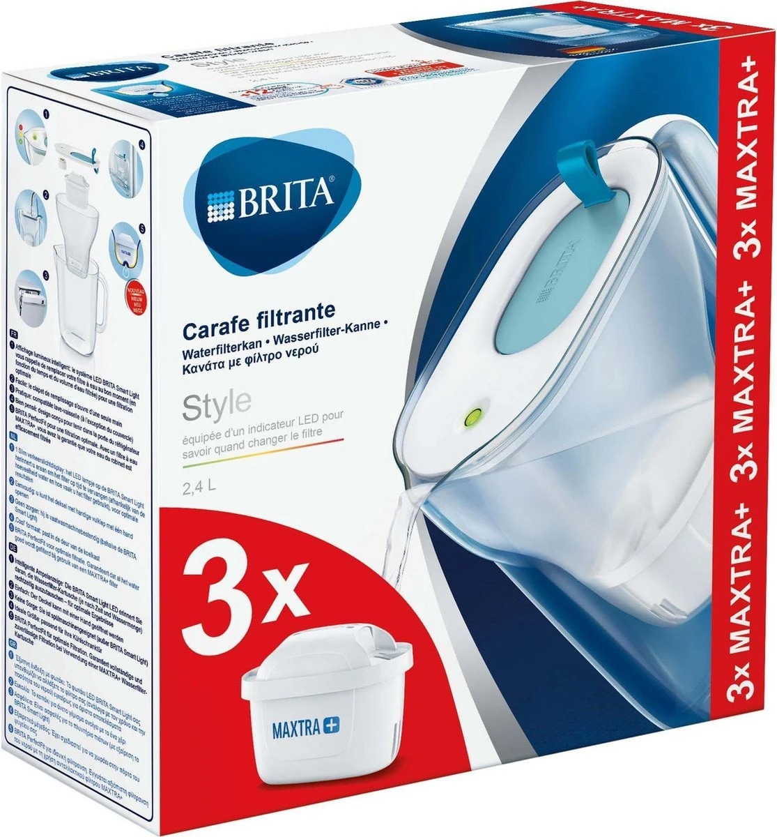 BRITA - Waterfilterkan Style Cool - Blauw - 2,4L + 3 MAXTRA+ Waterfilterpatronen 2 BRITA - Waterfilterkan Style Cool - Blauw - 2,4L + 3 MAXTRA+ Waterfilterpatronen - Afbeelding 2