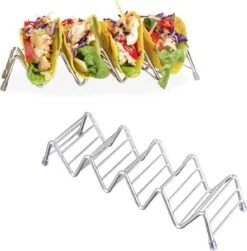 Krumble Taco Houder - Taco En Tortilla Houder Voor 4 Stuks - Serveerschalen - Koken & Tafelen - Kookgerei - Snack- & Tappasschalen - Metaal - Zilver