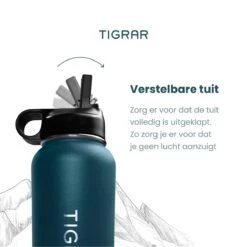 Tigrar - Waterfles - Drinkfles - Thermosfles 1 Liter Dubbelwandig - RVS - (Staal) Blauw - Incl. Extra Dop 3 Rietjes En Reiniger -Keukenbenodigdheden Winkel 1198x1200