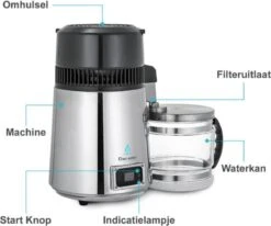 Destilleerketel - Destilleerapparaat - Water Destilleren - RVS Destilleerder - Compleet Pakket - Incl 3 Koolstoffilters En Gratis Schoonmaakmiddel - Zwart - Glazen Waterkan -Keukenbenodigdheden Winkel 1200x1000