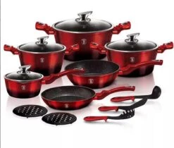 6-delige Balck Burgundy Pannen Set Bordeaux Rood Met Accessoires Ook Voor Inductie