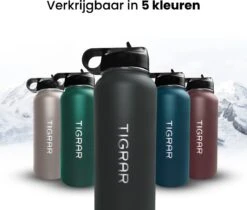 Tigrar - Drinkfles - Waterfles - Thermosfles 1 Liter - RVS - (Grafiet) Zwart - Incl. Extra Dop 3 Rietjes En Reiniger -Keukenbenodigdheden Winkel 1200x1021 1