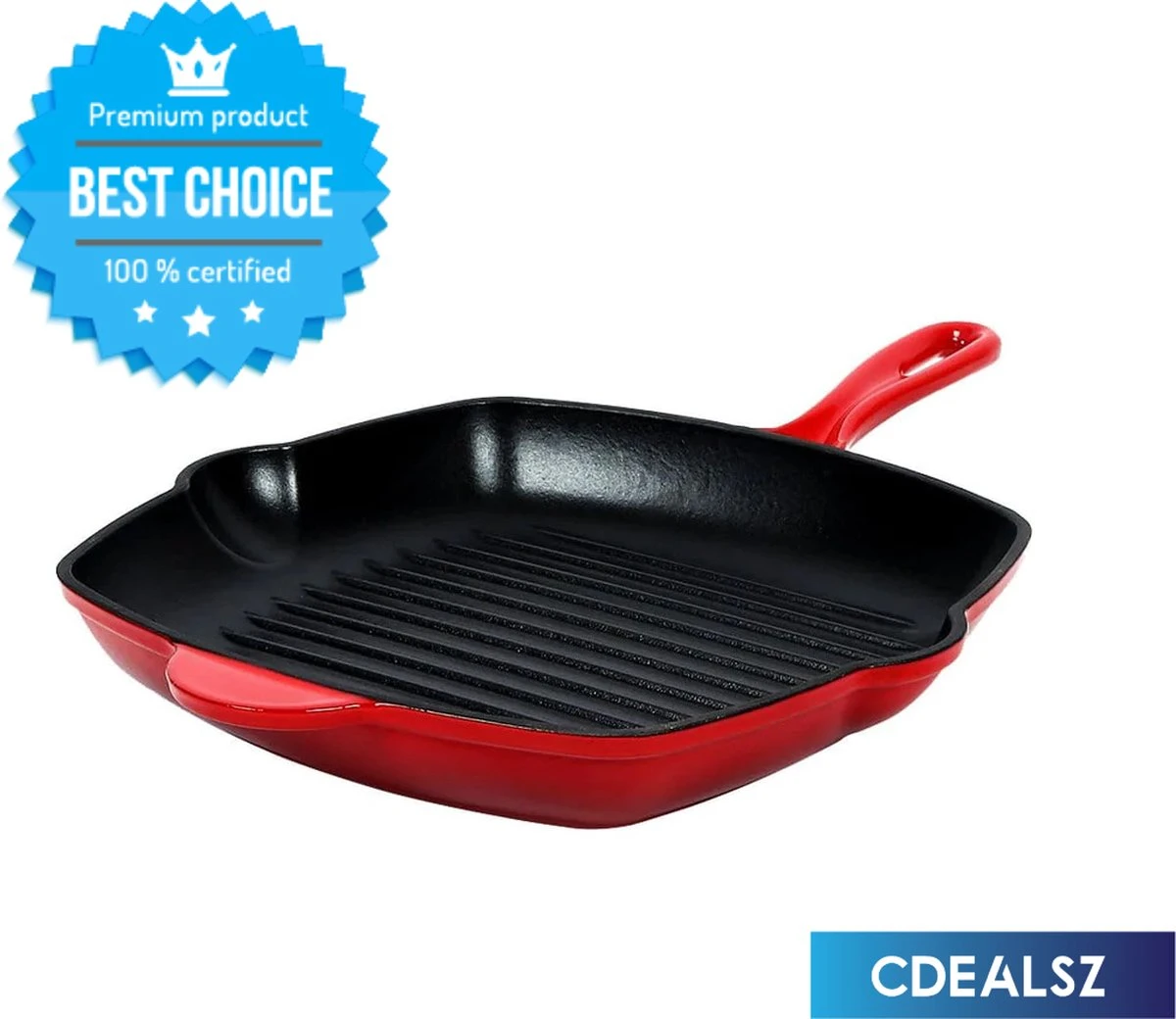 Cdealsz® Grillpan Gietijzer - Inductie - Rood - 28 Cm 1 Cdealsz® Grillpan Gietijzer - Inductie - Rood - 28 Cm