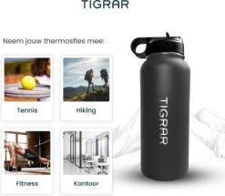 Tigrar - Drinkfles - Waterfles - Thermosfles 1 Liter - RVS - (Grafiet) Zwart - Incl. Extra Dop 3 Rietjes En Reiniger -Keukenbenodigdheden Winkel 1200x1044 1