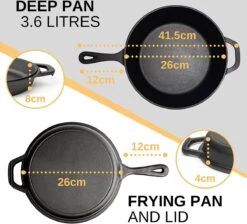 Nuovva 2-in-1 Gietijzeren Steelpan En Braadpan Of Grillplaat Met Dubbel Functie Koekenpan Deksel - 3 Liter - 26cm -Keukenbenodigdheden Winkel 1200x1086 1