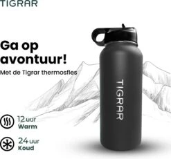 Tigrar - Drinkfles - Waterfles - Thermosfles 1 Liter - RVS - (Grafiet) Zwart - Incl. Extra Dop 3 Rietjes En Reiniger -Keukenbenodigdheden Winkel 1200x1116 1