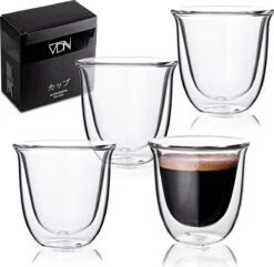 Dubbelwandige ESPRESSO Glazen Van Borosilicaat - Warme En Koude Dranken Kopjes - 70 ML - Set Van 4