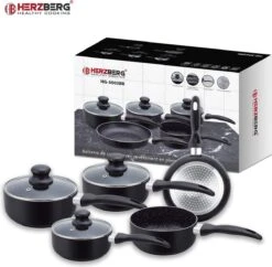 Herzberg HG-5003BK: 8 Pieces Marble Cookware Set - Black -Keukenbenodigdheden Winkel 1200x1175 2
