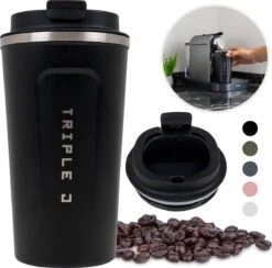Triple J® Koffiebeker To Go - Thermosbeker - BPA & Lekvrij - 510ml - Zwart