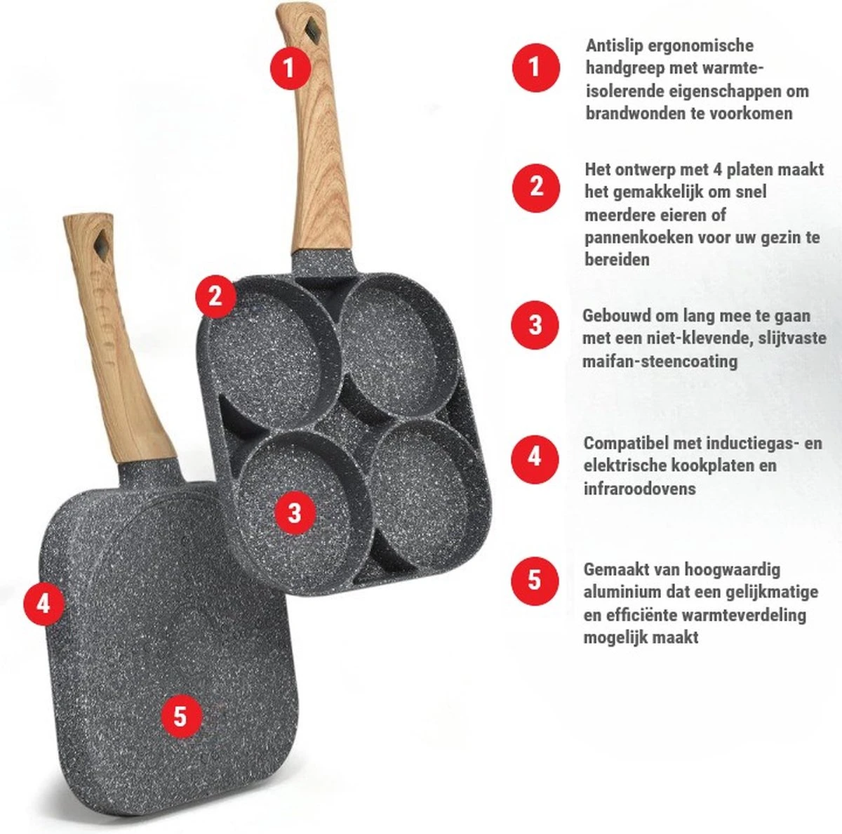 Professionele Koekenpan - Inductie - Voor Eieren / Pannekoeken / Hamburgers - Bakpan - Pan Voor 4 Eieren - Crepe Maker - Pannenkoekenmaker - Braadpan - Anti Aanbaklaag 2 Professionele Koekenpan - Inductie - Voor Eieren / Pannekoeken / Hamburgers - Bakpan - Pan Voor 4 Eieren - Crepe Maker - Pannenkoekenmaker - Braadpan - Anti Aanbaklaag - Afbeelding 2