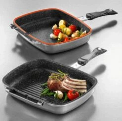 Herenthal Dubbele Grillpan - Ø 28 Cm - Koekenpan - Keramische Pan - Marmeren Coating Met Antiaanbaklaag - PFAS & PFOA Vrij - Pan - Grill - Vermindert Geur, Rook En Oliespatten - Zilver -Keukenbenodigdheden Winkel 1200x1195 9