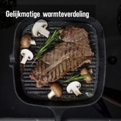 Daumonet Auguste Noir Gietijzeren Grillpan - Steakpan Zwart - PFAS & PFOA Vrij - Vierkant Met Schenktuit - 23,5 Cm - 2 Liter - Emaille - Alle Warmtebronnen - Elektrisch - Gas - Halogeen - Inductie - Keramisch -Keukenbenodigdheden Winkel 1200x1200 1072