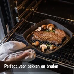 Daumonet Auguste Noir Gietijzeren Grillpan - Steakpan Zwart - PFAS & PFOA Vrij - Vierkant Met Schenktuit - 23,5 Cm - 2 Liter - Emaille - Alle Warmtebronnen - Elektrisch - Gas - Halogeen - Inductie - Keramisch -Keukenbenodigdheden Winkel 1200x1200 1073
