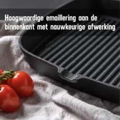 Daumonet Auguste Noir Gietijzeren Grillpan - Steakpan Zwart - PFAS & PFOA Vrij - Vierkant Met Schenktuit - 23,5 Cm - 2 Liter - Emaille - Alle Warmtebronnen - Elektrisch - Gas - Halogeen - Inductie - Keramisch -Keukenbenodigdheden Winkel 1200x1200 1075