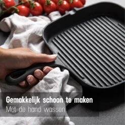 Daumonet Auguste Noir Gietijzeren Grillpan - Steakpan Zwart - PFAS & PFOA Vrij - Vierkant Met Schenktuit - 23,5 Cm - 2 Liter - Emaille - Alle Warmtebronnen - Elektrisch - Gas - Halogeen - Inductie - Keramisch -Keukenbenodigdheden Winkel 1200x1200 1076