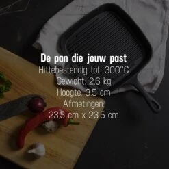 Daumonet Auguste Noir Gietijzeren Grillpan - Steakpan Zwart - PFAS & PFOA Vrij - Vierkant Met Schenktuit - 23,5 Cm - 2 Liter - Emaille - Alle Warmtebronnen - Elektrisch - Gas - Halogeen - Inductie - Keramisch -Keukenbenodigdheden Winkel 1200x1200 1078