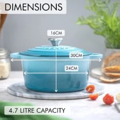 Nuovva Gietijzeren Braadpan Antiaanbaklaag Met Deksel - Sudderpan Blauw - Rond - Ø24 Cm - 4,7 Liter - 100% PFAS & PFOA Vrij - Geschikt Voor Alle Warmtebronnen - Elektrisch - Gas - Halogeen - Inductie – Keramisch -Keukenbenodigdheden Winkel 1200x1200 1148