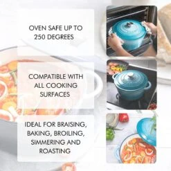 Nuovva Gietijzeren Braadpan Antiaanbaklaag Met Deksel - Sudderpan Blauw - Rond - Ø24 Cm - 4,7 Liter - 100% PFAS & PFOA Vrij - Geschikt Voor Alle Warmtebronnen - Elektrisch - Gas - Halogeen - Inductie – Keramisch -Keukenbenodigdheden Winkel 1200x1200 1149