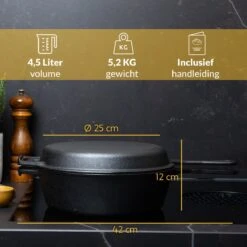 Chefarone Gietijzeren Pan - 2-in-1 Braadpan Inclusief Deksel - Geschikt Voor Alle Warmtebronnen -Keukenbenodigdheden Winkel 1200x1200 1167