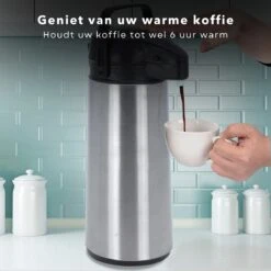 Cheqo® Thermos Pomp - 1.8L Roestvrij Staal - Isoleerkan Met Pomp - Thermoskan Met Pomp - Zwarte Dop & Handvat - Houdt 6 Uur Warm - 1800ml - Afmeting 17x14x36cm -Keukenbenodigdheden Winkel 1200x1200 122