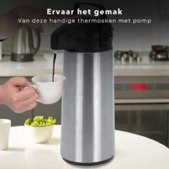 Cheqo® Thermos Pomp - 1.8L Roestvrij Staal - Isoleerkan Met Pomp - Thermoskan Met Pomp - Zwarte Dop & Handvat - Houdt 6 Uur Warm - 1800ml - Afmeting 17x14x36cm -Keukenbenodigdheden Winkel 1200x1200 124