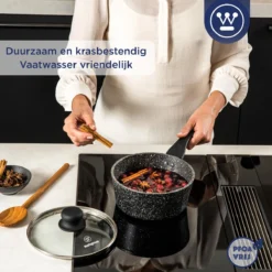 Westinghouse Steelpan Inductie - Ø 18 Cm - Zwart Marmer - Met Deksel - Sauspan -Keukenbenodigdheden Winkel 1200x1200 1371