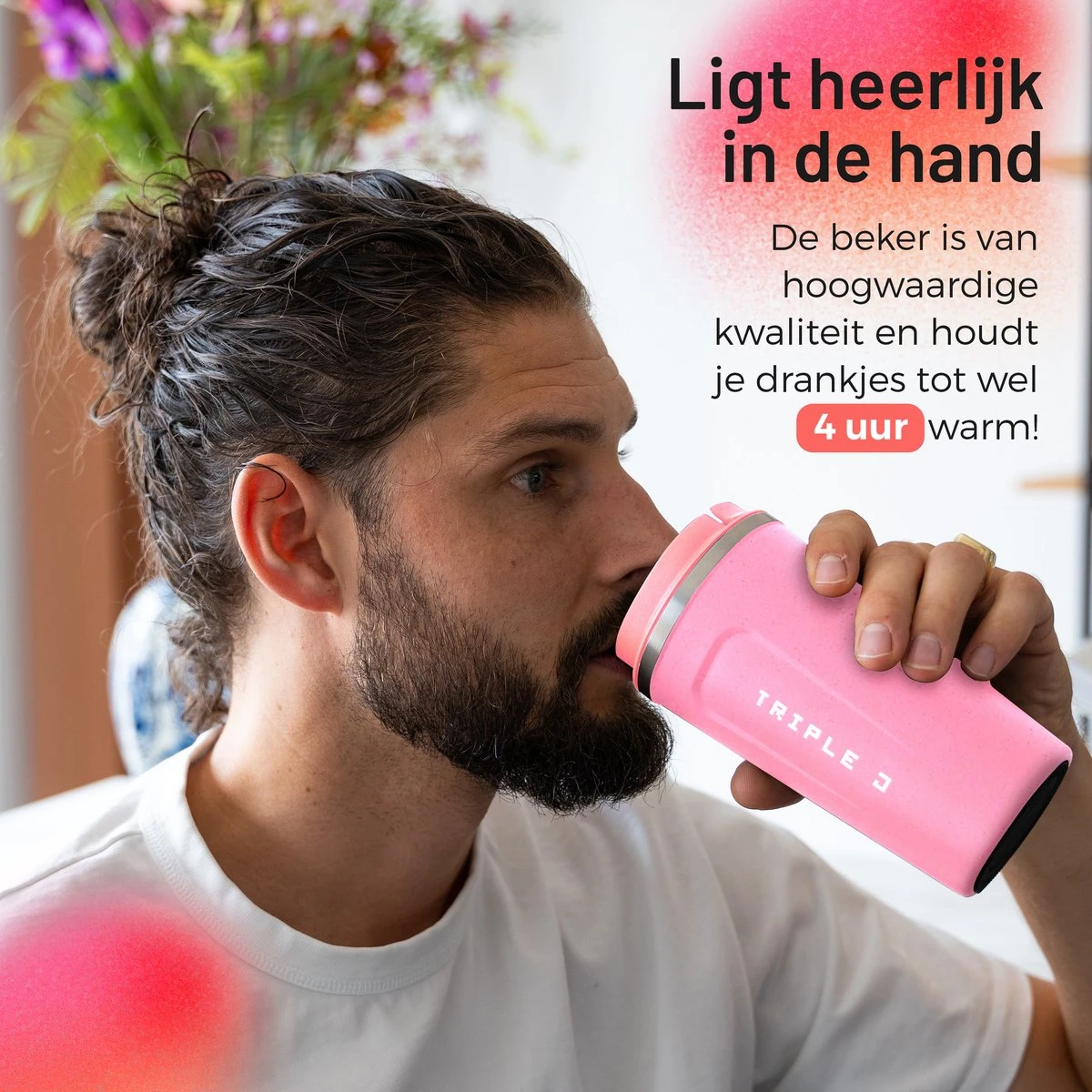 Triple J® Koffiebeker To Go - Thermosbeker - BPA & Lekvrij - 510ml - Roze 2 Triple J® Koffiebeker To Go - Thermosbeker - BPA & Lekvrij - 510ml - Roze - Afbeelding 2