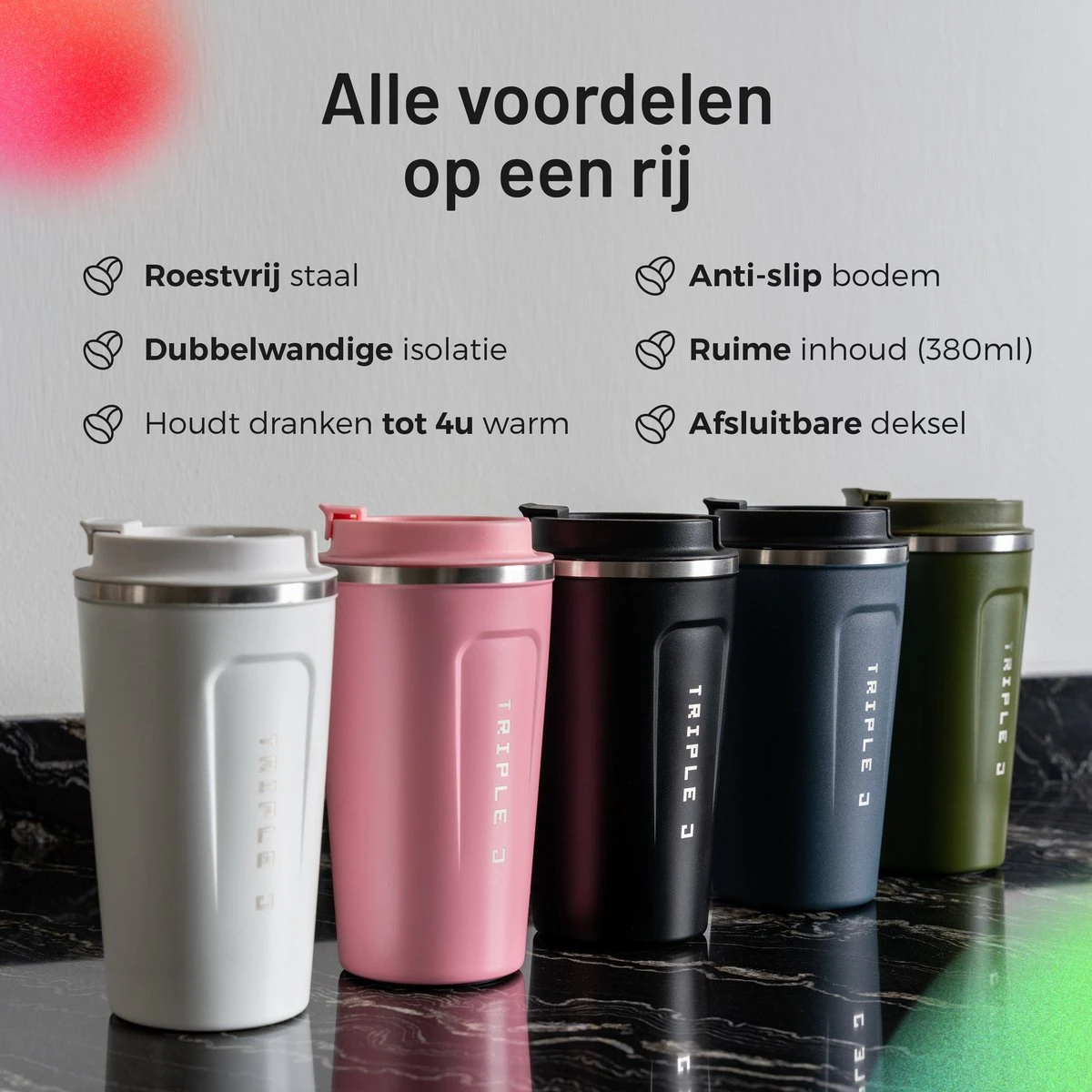 Triple J® Koffiebeker To Go - Thermosbeker - BPA & Lekvrij - 510ml - Roze 7 Triple J® Koffiebeker To Go - Thermosbeker - BPA & Lekvrij - 510ml - Roze - Afbeelding 7