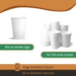 Drinkbeker Wit - Koffiebeker - Kartonnen Beker - 265ml - 100 Stuks - Wegwerpbeker - Papieren Beker - To-Go -Keukenbenodigdheden Winkel 1200x1200 391
