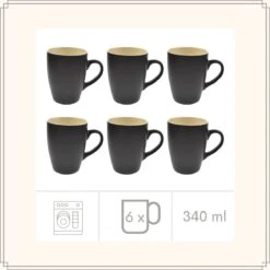 OTIX Koffiekopjes - Met Oor - Set Van 6 - Theekoppen - 340ml - Zwart - Keramiek -Keukenbenodigdheden Winkel 1200x1200 552
