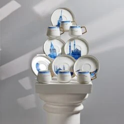 KARACA -ISTANBUL- 12 DELIGE- KOFFIEKOPJES VOOR 6 PERSONEN SET-Karaca Istanbul Set Van 12 Koffiekopjes 90 Ml- Moccamokken -espressokopjes Set Van Porselein, 6 Personen Robuuste Mokkatas, Porselein