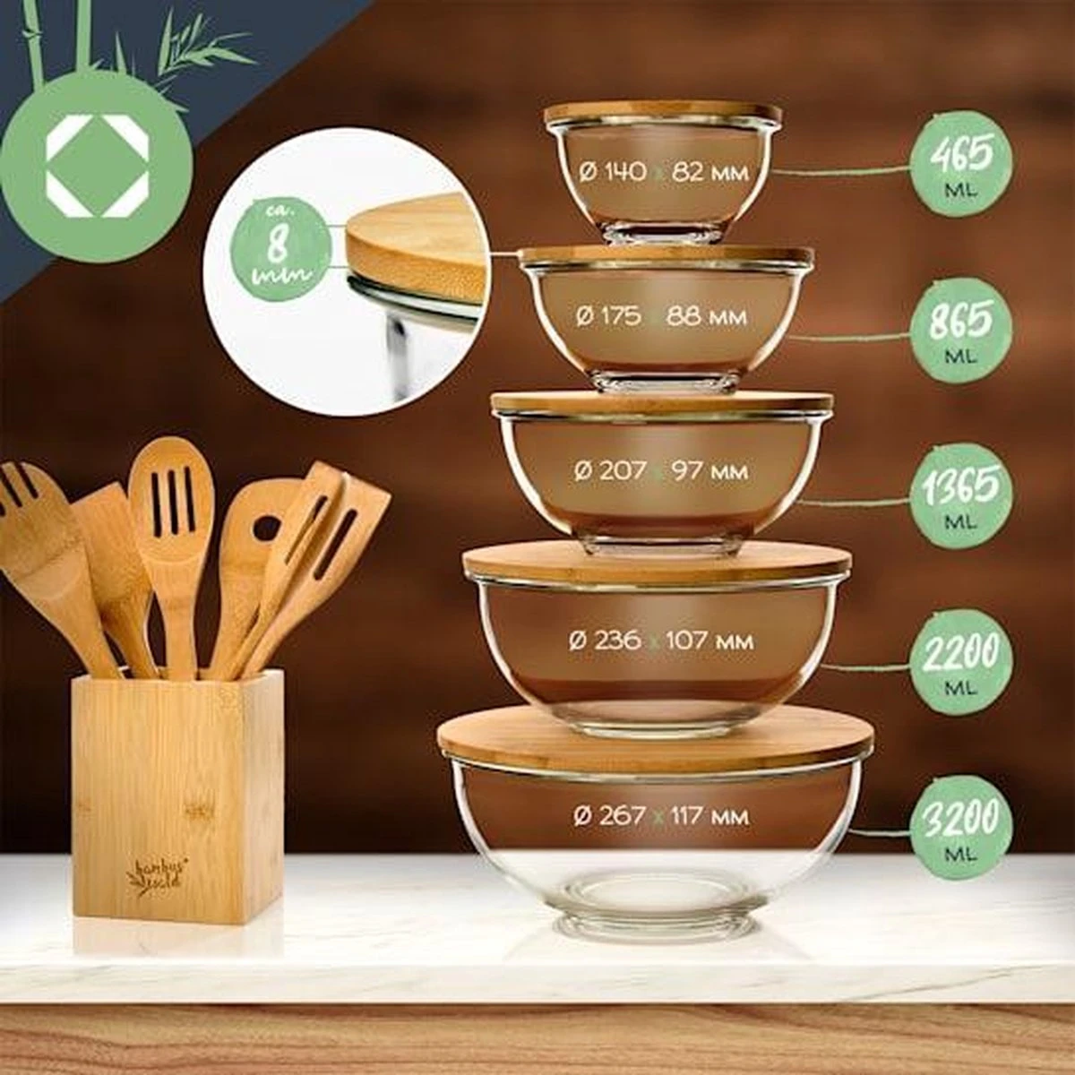 Klarstein Glazen Serveerschaal Met Bamboe Deksel - Afwasmachinebestendig - Veelzijdig Inzetbaar 5 Klarstein Glazen Serveerschaal Met Bamboe Deksel - Afwasmachinebestendig - Veelzijdig Inzetbaar - Afbeelding 5