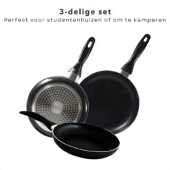 Cheqo® PRO 3-Delige Koekenpannenset - Koekenpan Set - Pannenset - Geperst Aluminium - Geschikt Voor Gas, Elektrisch, Keramisch, Halogeen Koken -Keukenbenodigdheden Winkel 1200x1200 670