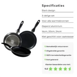 Cheqo® PRO 3-Delige Koekenpannenset - Koekenpan Set - Pannenset - Geperst Aluminium - Geschikt Voor Gas, Elektrisch, Keramisch, Halogeen Koken -Keukenbenodigdheden Winkel 1200x1200 673