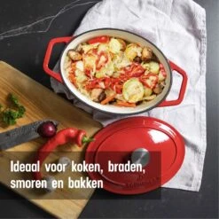 Daumonet Bocuse Rouge Gietijzeren Braadpan - Sudderpan Kersen Rood - Ovaal - Ø 29 Cm - 3 Liter - PFAS & PFOA Vrij - Emaille - Geschikt Voor Alle Warmtebronnen - Elektrisch - Gas - Halogeen - Inductie - Keramisch - Vaatwasserbestendig -Keukenbenodigdheden Winkel 1200x1200 687