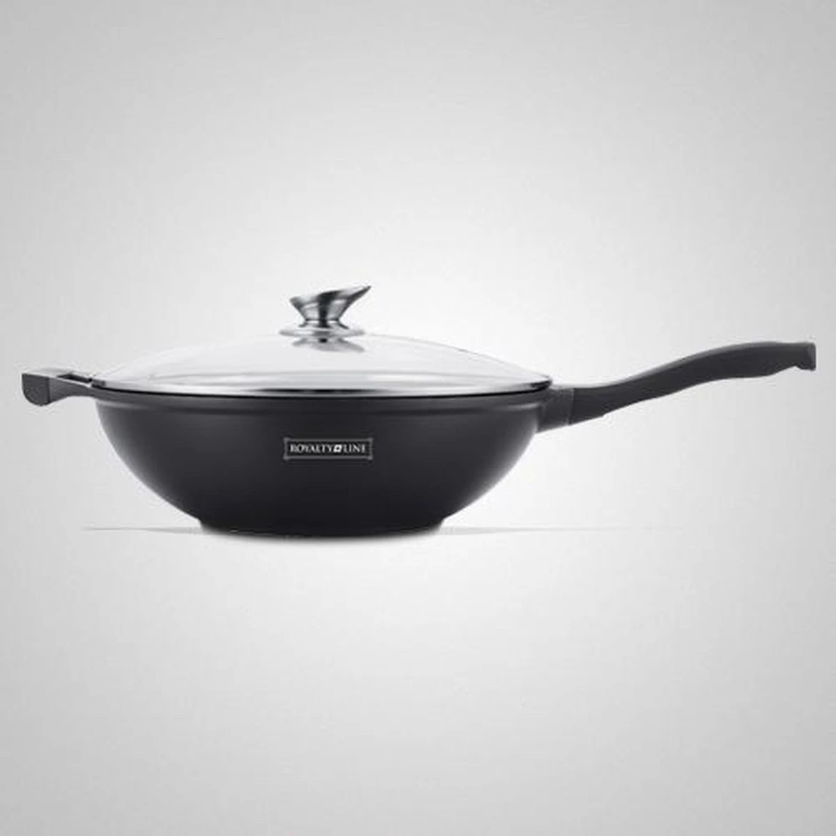 Royalty Line Marble Coating Wokpan - Met Glazen Deksel - Zwart - 32 Cm 1 Royalty Line Marble Coating Wokpan - Met Glazen Deksel - Zwart - 32 Cm