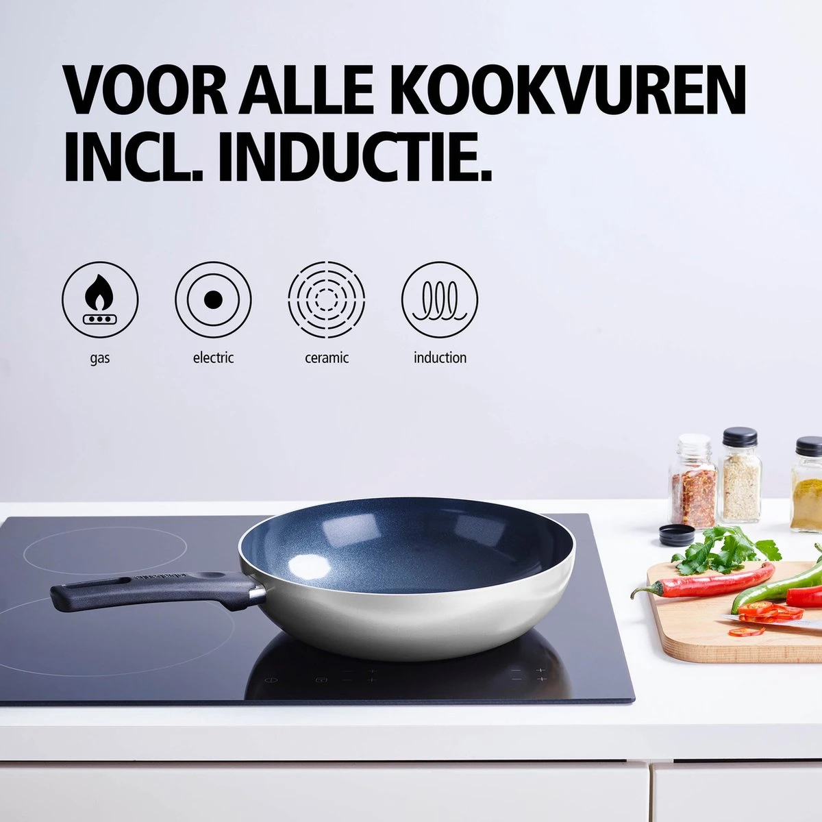 BRABANTIA INDU+ Wokpan - Keramische Antiaanbaklaag - Ø 28 Cm - Inductie - Pfas Vrij 5 BRABANTIA INDU+ Wokpan - Keramische Antiaanbaklaag - Ø 28 Cm - Inductie - Pfas Vrij - Afbeelding 5