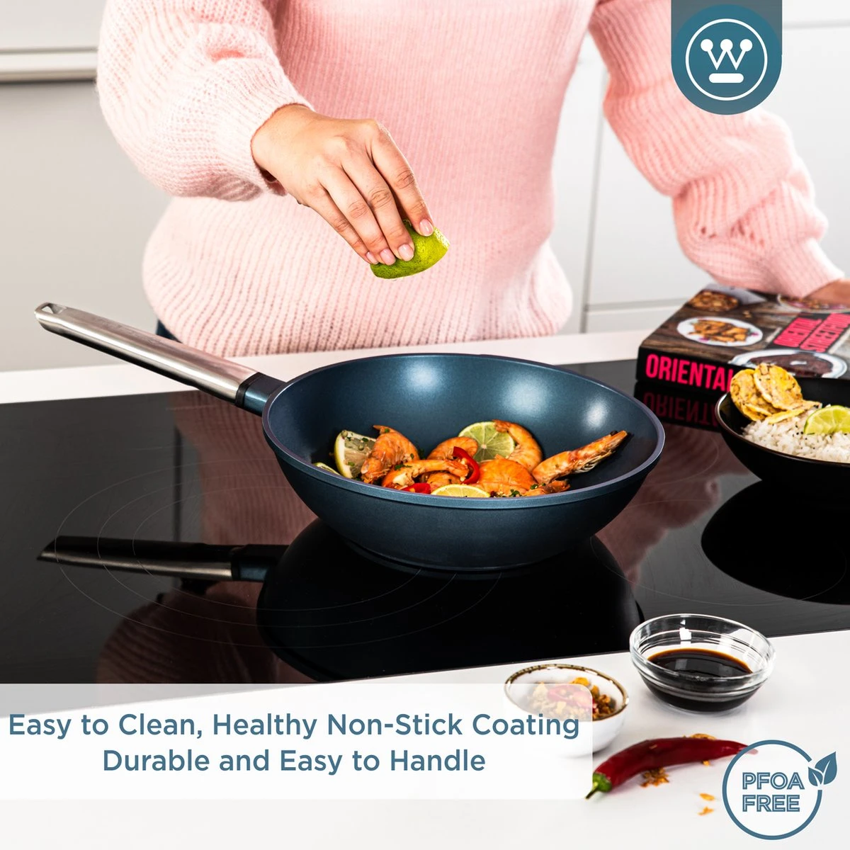 Westinghouse Performance Series - Wokpan Inductie - 28cm Luxe Wok Met Deksel - Blauw - Geschikt Voor Alle Warmtebronnen 7 Westinghouse Performance Series - Wokpan Inductie - 28cm Luxe Wok Met Deksel - Blauw - Geschikt Voor Alle Warmtebronnen - Afbeelding 7