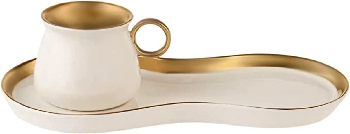 Karaca -Delon- Set Van 2 Koffiekopset-voor Twee Personen-Turkse Koffie-espresso-wit-gold-porselein- 4 Karaca -Delon- Set Van 2 Koffiekopset-voor Twee Personen-Turkse Koffie-espresso-wit-gold-porselein- - Afbeelding 4