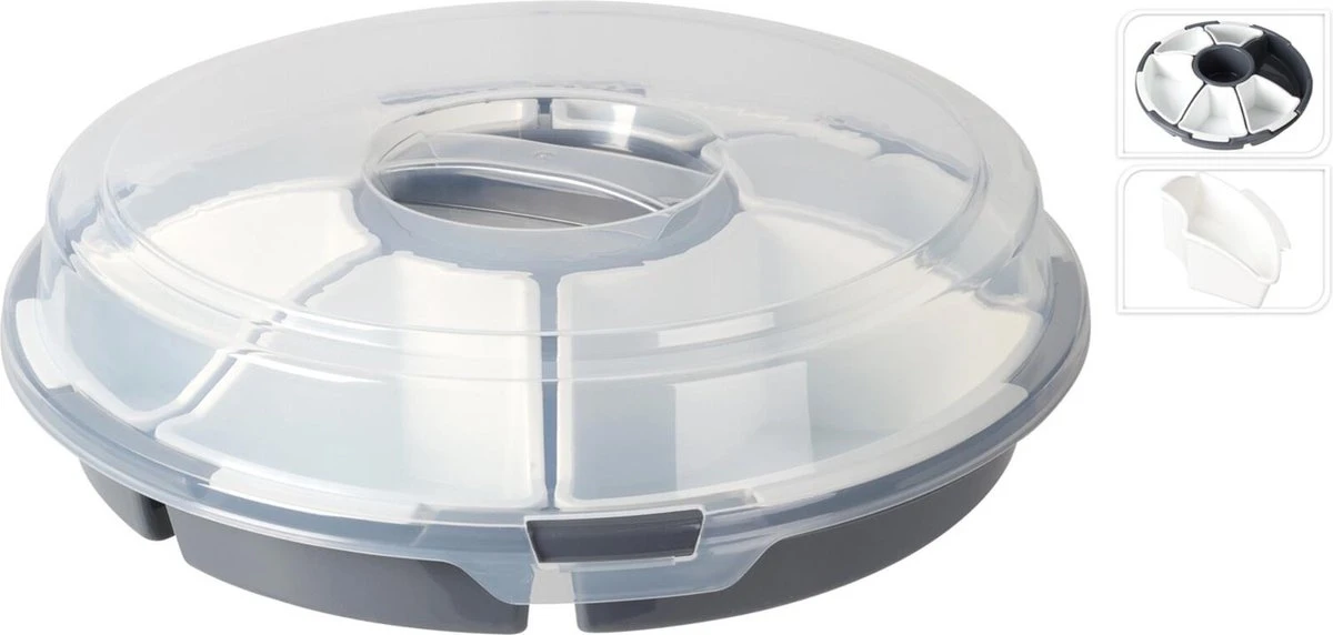 Merkloos Serveerschaal Met Vakverdeling En Deksel Kunststof Ø33xh9cm Grijs 1 Merkloos Serveerschaal Met Vakverdeling En Deksel Kunststof Ø33xh9cm Grijs
