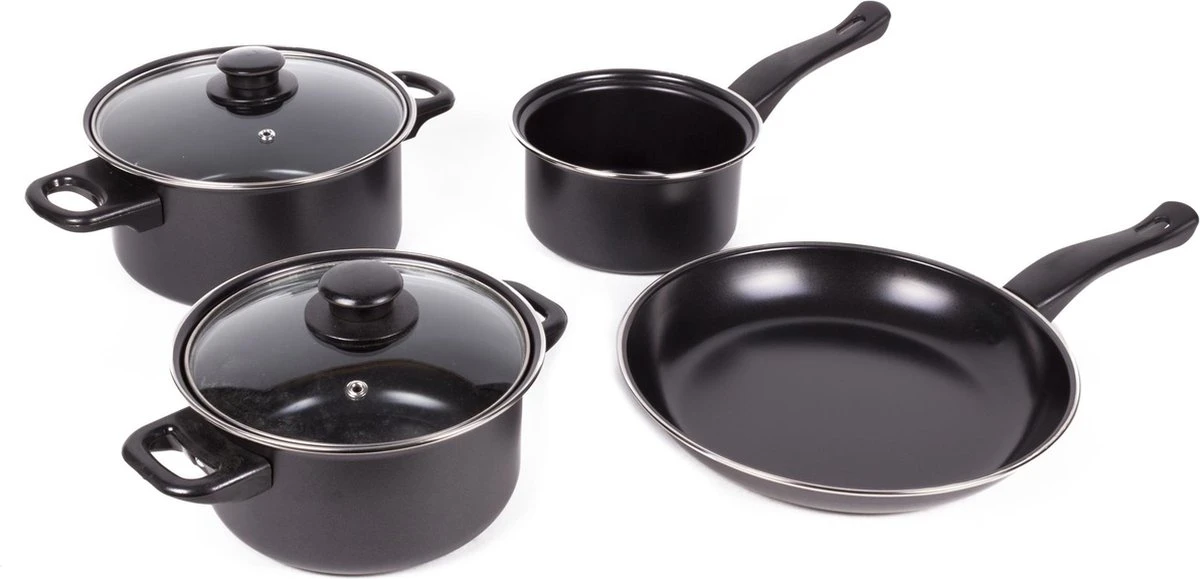Benson Pannenset 6 Delig - Carbon Staal 0,8 Mm Met Glazen Deksels 1 Benson Pannenset 6 Delig - Carbon Staal 0,8 Mm Met Glazen Deksels