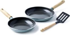 GreenPan Mayflower Koekenpannenset Ø 20cm + Ø 24cm + 1 Accessoire - Lichtblauw - Inductie - PFAS-vrij