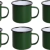 Olympia Emaille Mok 35cl - Emaille Beker Groen / Zwart - Emaille Servies ( Set Van 6 )