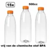 15x Flesje PET Helder 500cc Met Oranje Dop - Drinken Jus Sinas Cola Sappen Dranken