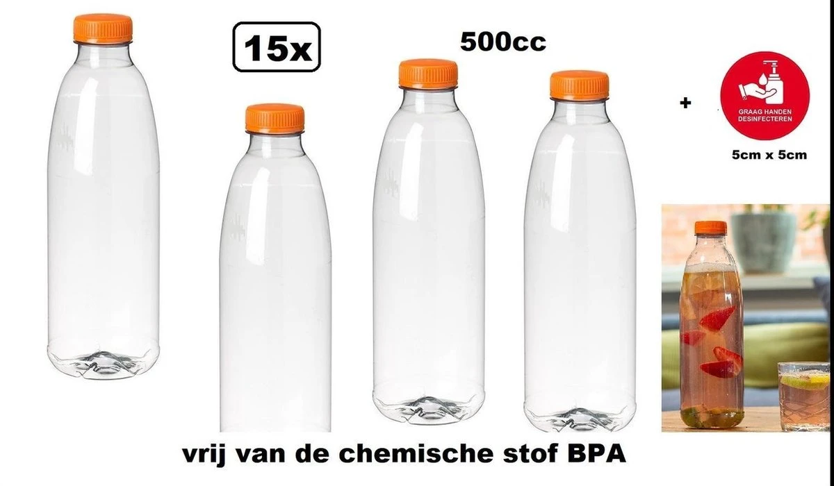 15x Flesje PET Helder 500cc Met Oranje Dop - Drinken Jus Sinas Cola Sappen Dranken 1 15x Flesje PET Helder 500cc Met Oranje Dop - Drinken Jus Sinas Cola Sappen Dranken