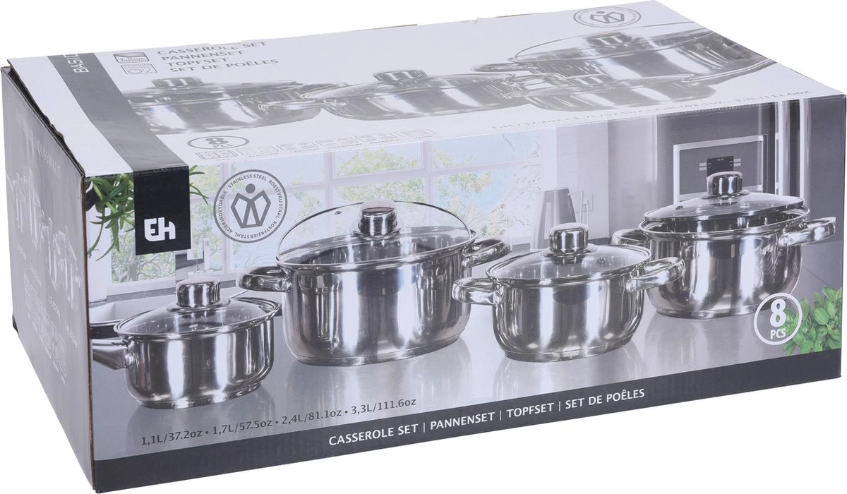 Excellent Houseware Pannenset RVS 8 Delig - 2 Excellent Houseware Pannenset RVS 8 Delig - - Afbeelding 2