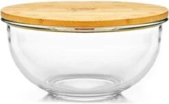 Klarstein Glazen Serveerschaal Met Bamboe Deksel - Afwasmachinebestendig - Veelzijdig Inzetbaar