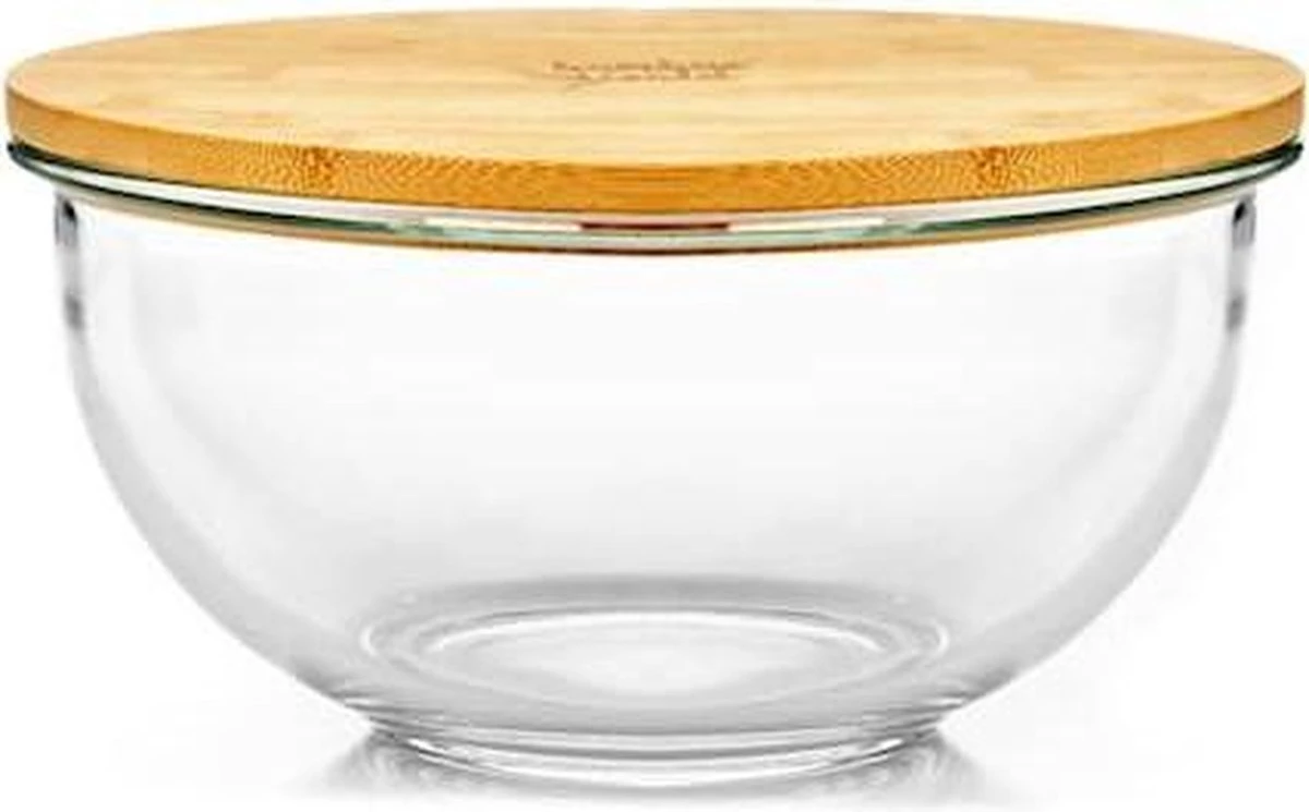 Klarstein Glazen Serveerschaal Met Bamboe Deksel - Afwasmachinebestendig - Veelzijdig Inzetbaar 1 Klarstein Glazen Serveerschaal Met Bamboe Deksel - Afwasmachinebestendig - Veelzijdig Inzetbaar